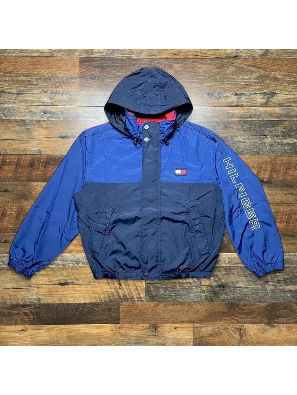 Vintage Tommy Hilfiger Mens Medium Jacket Full Zip Colorblock Sleeve Logo